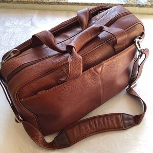 Johnson & Murphy Hudson Brown Genuine Soft Leather Briefcase Duffle Travel Bag